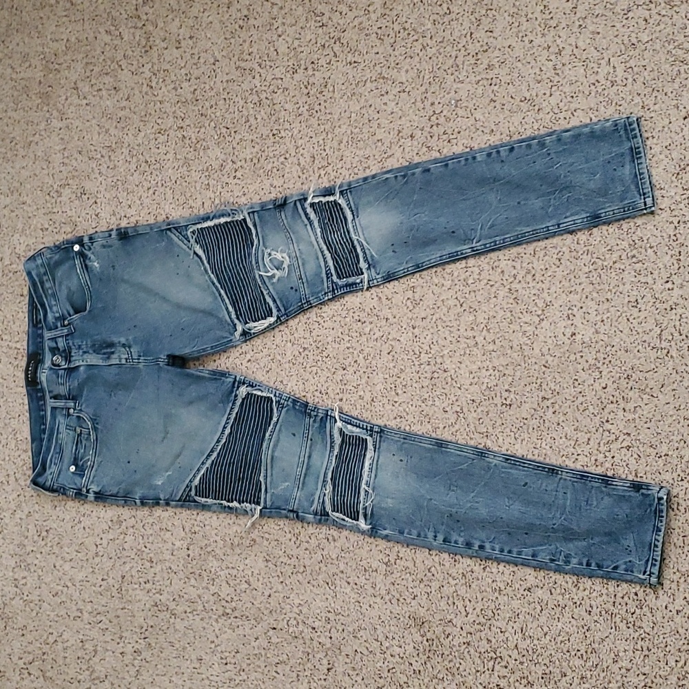 PacSun Stacked Skinny Blue Demin Distressed Jeans